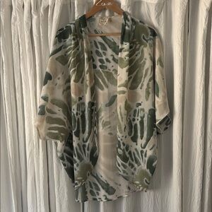 Style Rack Sheer Floral Kimono in Olive & Cream Tones